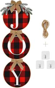 img 4 attached to 🎄 Rustic Burlap Wooden Wreath Set: Joy Sign Christmas Wreath with Buffalo Check Plaid - Perfect Holiday Decor for Indoor & Outdoor Spaces