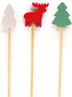 🎄 bamboomn - festive christmas party picks skewers for fruits, sandwiches & cocktails - 5.9" (15cm) - pine tree, reindeer, snowman design - pack of 100 logo