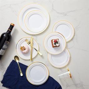 img 2 attached to 🍽️ N9R 150PCS Gold Plastic Plates with Plastic Cutlery Set and Cups, Disposable Silverware - Includes 25 Dinner Plates, 25 Dessert Plates, 25 Forks, 25 Knives, 25 Spoons, and 25 Cups for Party, Wedding, and Events