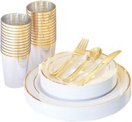 🍽️ n9r 150pcs gold plastic plates with plastic cutlery set and cups, disposable silverware - includes 25 dinner plates, 25 dessert plates, 25 forks, 25 knives, 25 spoons, and 25 cups for party, wedding, and events logo