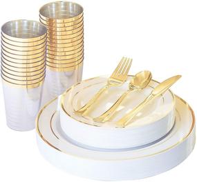 img 4 attached to 🍽️ N9R 150PCS Gold Plastic Plates with Plastic Cutlery Set and Cups, Disposable Silverware - Includes 25 Dinner Plates, 25 Dessert Plates, 25 Forks, 25 Knives, 25 Spoons, and 25 Cups for Party, Wedding, and Events