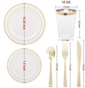 img 3 attached to 🍽️ N9R 150PCS Gold Plastic Plates with Plastic Cutlery Set and Cups, Disposable Silverware - Includes 25 Dinner Plates, 25 Dessert Plates, 25 Forks, 25 Knives, 25 Spoons, and 25 Cups for Party, Wedding, and Events