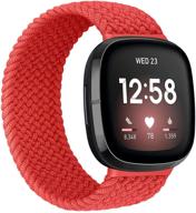 🔴 avod braided solo loop bands - compatible with fitbit sense/versa 3 - elastic nylon solo braided straps for women & men - red, size 4 (149mm-156mm wrist) logo