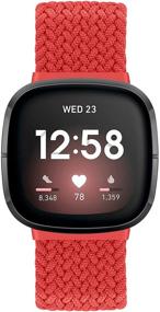 img 3 attached to 🔴 AVOD Braided Solo Loop Bands - Compatible with Fitbit Sense/Versa 3 - Elastic Nylon Solo Braided Straps for Women & Men - Red, Size 4 (149mm-156mm Wrist)