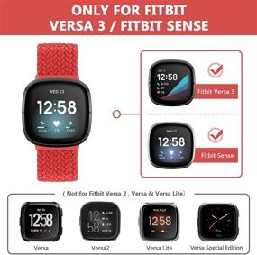 img 1 attached to 🔴 AVOD Braided Solo Loop Bands - Compatible with Fitbit Sense/Versa 3 - Elastic Nylon Solo Braided Straps for Women & Men - Red, Size 4 (149mm-156mm Wrist)