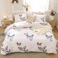 🦋 merryword twin blue butterfly bedding set - blue red butterflies and dragonfly print design - white boys girls bedding - includes 1 duvet cover & 1 pillowcase (twin size) logo