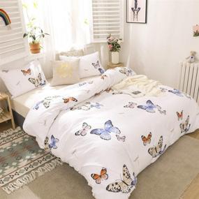 img 3 attached to 🦋 Merryword Twin Blue Butterfly Bedding Set - Blue Red Butterflies and Dragonfly Print Design - White Boys Girls Bedding - Includes 1 Duvet Cover & 1 Pillowcase (Twin Size)