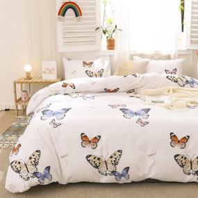 img 2 attached to 🦋 Merryword Twin Blue Butterfly Bedding Set - Blue Red Butterflies and Dragonfly Print Design - White Boys Girls Bedding - Includes 1 Duvet Cover & 1 Pillowcase (Twin Size)