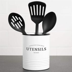 img 3 attached to 🍳 Farmhouse Kitchen Utensil Holder for Countertop - Large White and Black Kitchen Tools Storage Organizer - Cooking Utensils Caddy Jar for Spatulas - Baie Maison