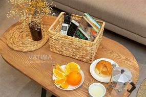 img 2 attached to VATIMA Natural Water Hyacinth Storage Basket with Handle - Rectangular Wicker Organizer for Living Room - Decorative Medium Wicker Storage Basket (12.5 x 8.9 x 6.7 inches)