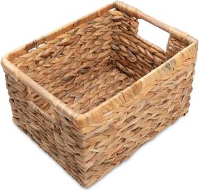 img 4 attached to VATIMA Natural Water Hyacinth Storage Basket with Handle - Rectangular Wicker Organizer for Living Room - Decorative Medium Wicker Storage Basket (12.5 x 8.9 x 6.7 inches)