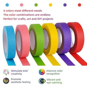 img 3 attached to 🌈 Vibrant Rainbow Colored Masking Tape Set - 6 Pack, 60 Yards Long x 1 Inch Wide - Ideal for Kids Crafts, Labeling, Decoration, and Teaching Supplies