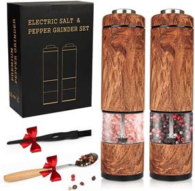 img 4 attached to 🧂 Electric Salt and Pepper Grinder Set, Battery Powered Pepper Mill, Automatic Grinder with Adjustable Coarseness, One Handed Operation, Stainless Steel Grinder(Wood Grain)