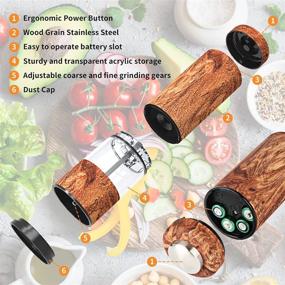 img 1 attached to 🧂 Electric Salt and Pepper Grinder Set, Battery Powered Pepper Mill, Automatic Grinder with Adjustable Coarseness, One Handed Operation, Stainless Steel Grinder(Wood Grain)