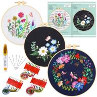 caydo 3 sets embroidery starter kit with pattern and instructions, cross stitch kit - includes 3 floral pattern embroidery clothes, 3 plastic embroidery hoops, color threads, and tools logo