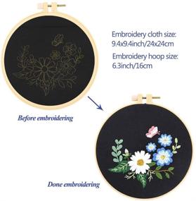 img 1 attached to Caydo 3 Sets Embroidery Starter Kit with Pattern and Instructions, Cross Stitch Kit - Includes 3 Floral Pattern Embroidery Clothes, 3 Plastic Embroidery Hoops, Color Threads, and Tools