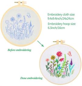 img 2 attached to Caydo 3 Sets Embroidery Starter Kit with Pattern and Instructions, Cross Stitch Kit - Includes 3 Floral Pattern Embroidery Clothes, 3 Plastic Embroidery Hoops, Color Threads, and Tools