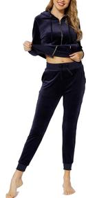 img 2 attached to 👚 Women's Velour Tracksuit Set - 2 Piece Sweatsuits, Long Sleeved Velvet Jogging Suits, Sports Outfit, Track Suit