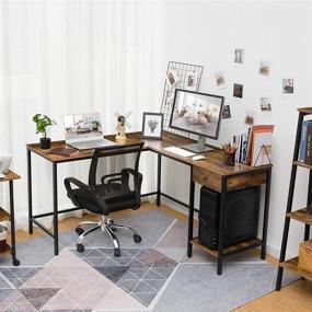 img 3 attached to 🖥️ HOOBRO L-Shaped Computer Desk with Drawer and Shelf - Large Industrial Corner Desk for Home Office, Study PC Workstation - Holds 2 Monitors - Game Table - Sturdy & Stable - Rustic Brown BF135DN01