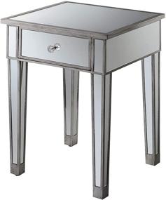 img 4 attached to 🪞 Gold Coast Mirrored End Table with Drawer, Antique Silver / Mirror by Convenience Concepts