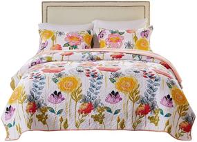 img 1 attached to Watercolor Dream Quilt Set - Greenland Home GL-1408AMSQ, 3-Piece Full/Queen Size, White