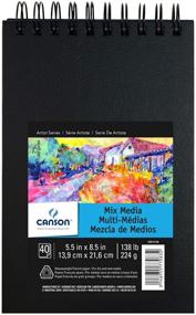 img 2 attached to Книга Canson Mix Media Art - тяжелая французская бумага, двусторонняя с тонким и средним текстурой, крепление по боковой проволоке, 138 фунтов, 5.5 х 8.5 дюйма, 40 листов