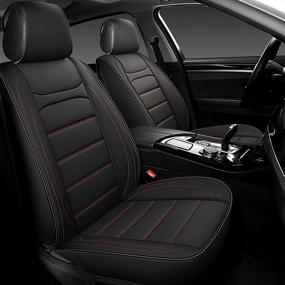 img 4 attached to 🚗 Premium Sanwom Leather Car Seat Covers - 2 PCS Front, Universal Waterproof Vehicle Seat Covers for Sedan, SUV, and Pick-up Truck - Black & Red