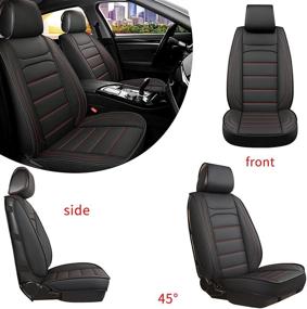 img 3 attached to 🚗 Premium Sanwom Leather Car Seat Covers - 2 PCS Front, Universal Waterproof Vehicle Seat Covers for Sedan, SUV, and Pick-up Truck - Black & Red