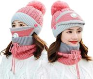 🎩 women's pom pom beanie hat with scarf and mask cover set, girls warm knitted winter beanie with fleece lining logo