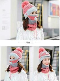 img 1 attached to 🎩 Women's Pom Pom Beanie Hat with Scarf and Mask Cover Set, Girls Warm Knitted Winter Beanie with Fleece Lining