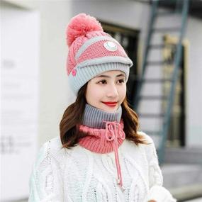 img 3 attached to 🎩 Women's Pom Pom Beanie Hat with Scarf and Mask Cover Set, Girls Warm Knitted Winter Beanie with Fleece Lining