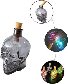 img 2 attached to 🎃 Orange Glass Skull Lights with Battery Operated Fairy Mini String Lights, Perfect for Skull Crafts Party and Halloween Decoration - 6" Wire Cork Lights for Halloween Ambiance