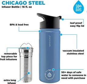 img 3 attached to 🍵 GROSCHE Chicago Steel Infuser Bottle, Tea Infuser Flask (Mountain Blue), Infusion Water Bottle, 16 fl oz Stainless Steel Tumbler – Cold Brew Maker