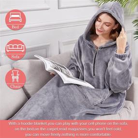 img 1 attached to Hilarocky Oversized Fleece Blanket Hoodie – Ultimate Cozy Wearable Flannel Sweatshirt with Large Front Pocket and Quarter-Zippers for Adults (Grey)