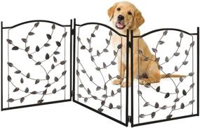 img 4 attached to 🐾 Bundaloo Large Freestanding Metal Folding Pet Gate: Portable Panels for Dog & Cat Security – Foldable Enclosure Gates for Puppies – Indoor & Outdoor Safety for Pets (Black Rustic, Metallic Leaf)