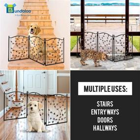 img 1 attached to 🐾 Bundaloo Large Freestanding Metal Folding Pet Gate: Portable Panels for Dog & Cat Security – Foldable Enclosure Gates for Puppies – Indoor & Outdoor Safety for Pets (Black Rustic, Metallic Leaf)