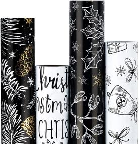 img 4 attached to 🎁 RUSPEPA Christmas Wrapping Paper - Elegant Black and White Designs - 4 Rolls - 30 inches x 10 feet per Roll