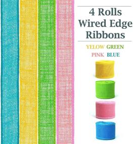 img 3 attached to 🎀 Burlap Wired Ribbon Set - 4 Rolls for Gift Wrapping, Crafting, Halloween & Weddings - Yellow, Pink, Blue, Green