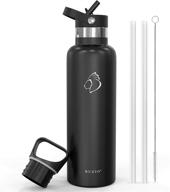 buzio stainless steel water bottle with straw lid and flex cap, 20 oz – modern double vacuum flask, insulated standard mouth – travel sports canteen hydro mug cup, black логотип