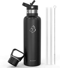 img 4 attached to BUZIO Stainless Steel Water Bottle with Straw Lid and Flex Cap, 20 oz – Modern Double Vacuum Flask, Insulated Standard Mouth – Travel Sports Canteen Hydro Mug Cup, Black