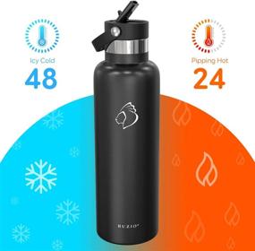 img 3 attached to BUZIO Stainless Steel Water Bottle with Straw Lid and Flex Cap, 20 oz – Modern Double Vacuum Flask, Insulated Standard Mouth – Travel Sports Canteen Hydro Mug Cup, Black