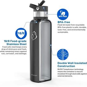 img 2 attached to BUZIO Stainless Steel Water Bottle with Straw Lid and Flex Cap, 20 oz – Modern Double Vacuum Flask, Insulated Standard Mouth – Travel Sports Canteen Hydro Mug Cup, Black