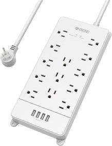 img 4 attached to 🔌 TROND Power Strip, Surge Protector Flat Plug with 13 Widely Spaced Outlets, 4 USB Ports Charging Station, 5ft Heavy Duty Extension Cord, Wall Mount for Office Dorm Home, ETL Listed, White - 4000J