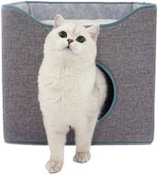 🐱 tofern foldable cat house – cozy cat condo with reversible cushion – scratch resistant cat bed cave in gray logo