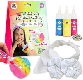 img 4 attached to Neon Tie Dye Kit - 3 Pack Scrunchies and Bandana Set