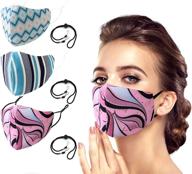 🎭 stylish 3 pack cotton face mask set with washable reusable fashion prints and convenient lanyard for enhanced protection logo