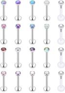 💎 scerring 20pcs 16g 8mm stainless steel labret monroe lip ring tragus nail helix earring stud piercing jewelry with sparkling 2mm 3mm cz stones logo