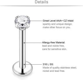 img 3 attached to 💎 SCERRING 20PCS 16G 8mm Stainless Steel Labret Monroe Lip Ring Tragus Nail Helix Earring Stud Piercing Jewelry with Sparkling 2mm 3mm CZ Stones