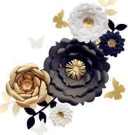 🌸 fonder mols 3d paper flower decorations - set of 13, elegant white black gold flowers for wedding backdrop, graduation party, bridal shower, halloween centerpieces, nursery wall decor+ logo