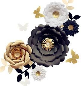 img 4 attached to 🌸 Fonder Mols 3D Paper Flower Decorations - Set of 13, Elegant White Black Gold Flowers for Wedding Backdrop, Graduation Party, Bridal Shower, Halloween Centerpieces, Nursery Wall Decor+